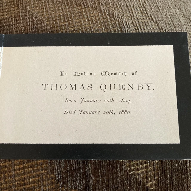 Victorian Funeral Mourning Card - Thomas Quenby (1804-1880)