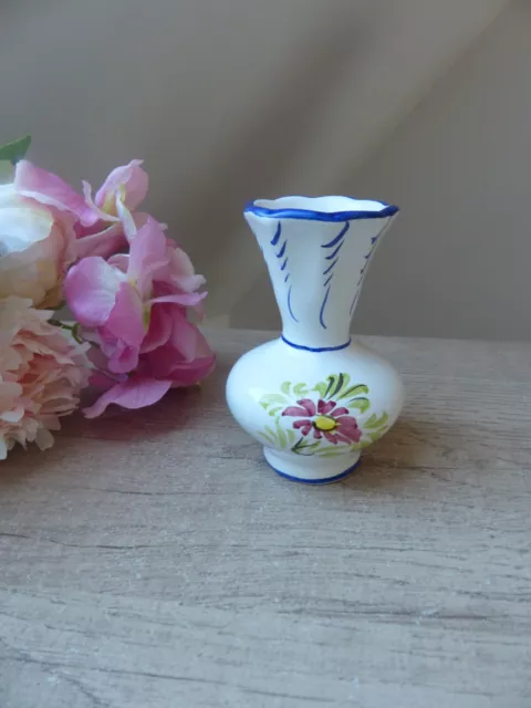 Petit Vase en Céramique Décor Floral Peint Main Vintage