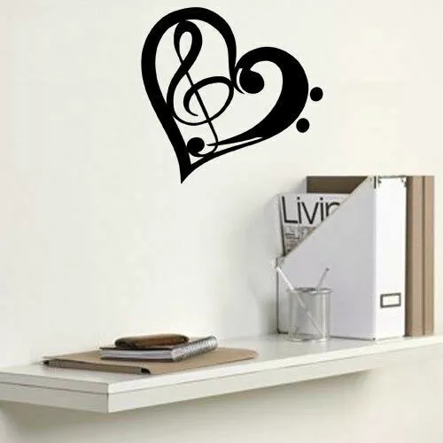 Bass Treble Clef Heart Decal Sticker Vinyl for Home Window Wall Door Store Music