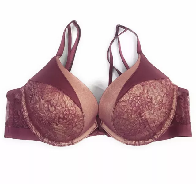 Victoria's Secret Bombshell Add-2-Cups Push-Up Bra 38C Mulberry Daisy Lace  