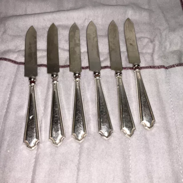Antique Set of 6  CUTLERY BUTTER SPREADER KNIVES HANDLES STERLING .