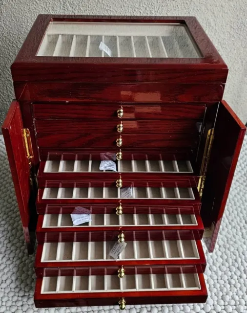 100 Slot 10 Layer Wood Pen Storage Display Case Burgundy