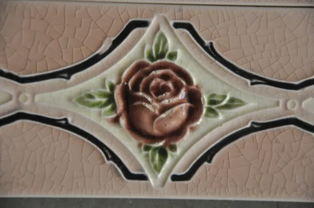 6 Pc Vintage Rose Flower Embossed D.K Mark Colorful Ceramic Tiles,Japan 3