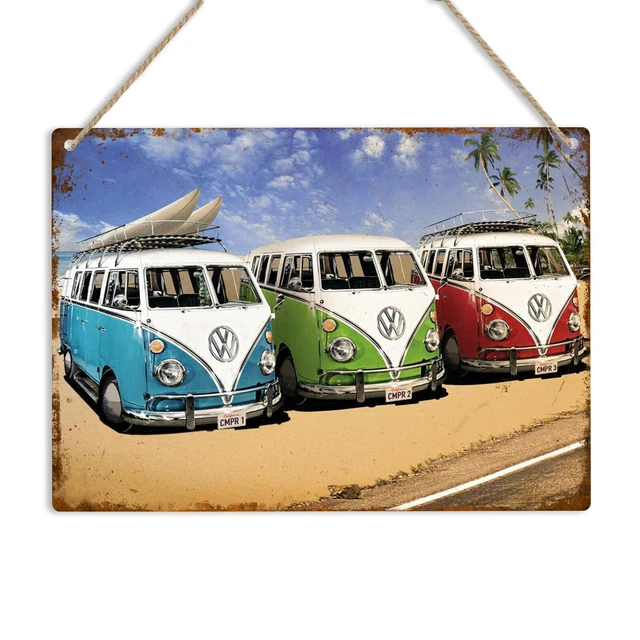 VW CAMPER VAN Metal Wall Door Sign Plaque Retro 60's 70's Surfing Beach