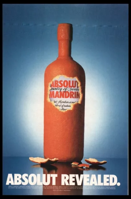 1999 Absolut Revealed Vodka Bottle art-ORIGINAL Print ad / mini poster-Mandarin