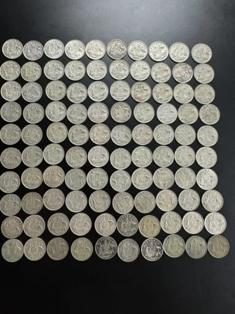 100 X Australian Six Pence 50%Silver Coins Bulck Lot Of 100 Coins