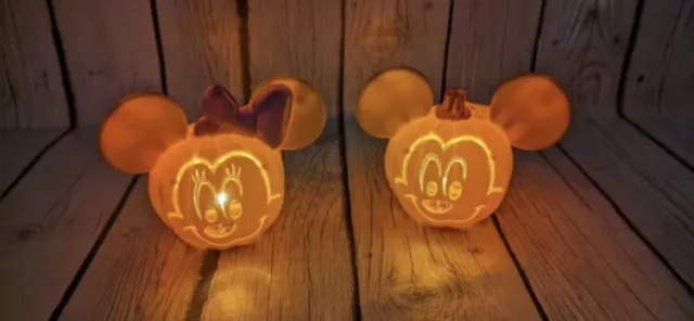 Disney Mickey & Minnie Mouse Pumpkin Light Set Halloween/Thanksgiving NEW Decor