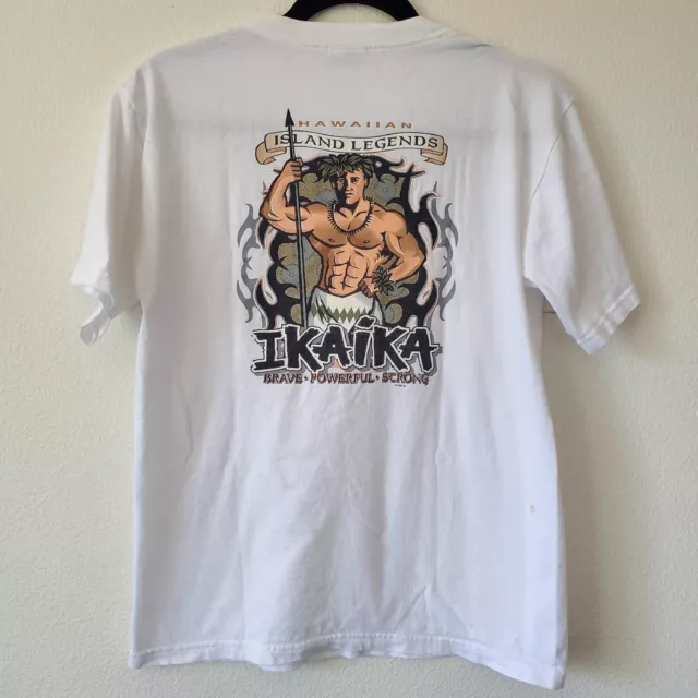 Hawaiian Islands Legends Vintage Mens T-Shirt Size S White IKAIKA Warrior Logo