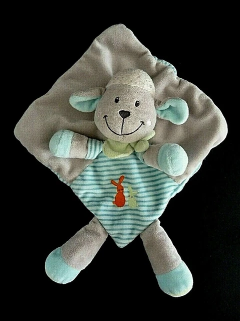 * Doudou Plat Nicotoy Mouton Gris Bleu Orange Raye Foulard 2 Lapin Tbe