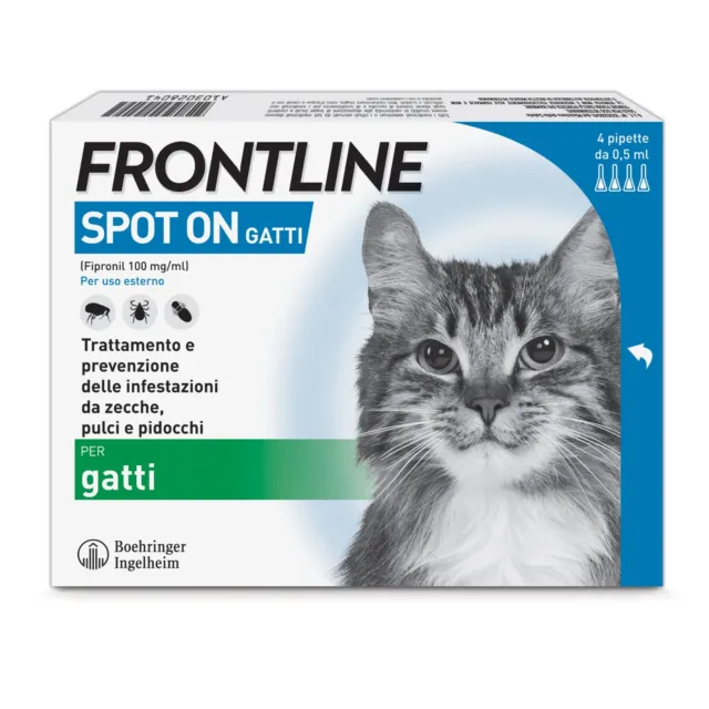 FRONTLINE SPOT ON Gatti – 4 Pipette Antiparassitario per Zecche, Pulci, Pidocchi