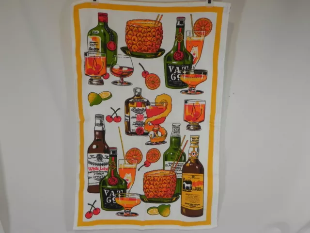 Vintage Cotton Scotch Whiskey Cocktails & Fruit Themed Tea / Bar Towel, Brazil