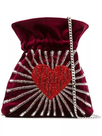 Les Petits Joueurs Trilly Velvet beaded heart bag/pouch