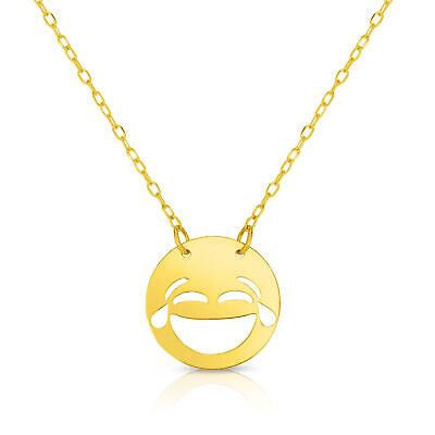 14k Yellow Gold Laughter With Tears Emoji Extendable Necklace, 16" to 18"