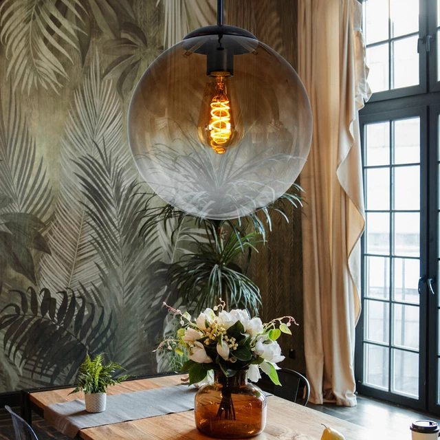 Hänge Pendel Leuchte Glas Design Lampe Kugel braun amber Wohn Zimmer Beleuchtung