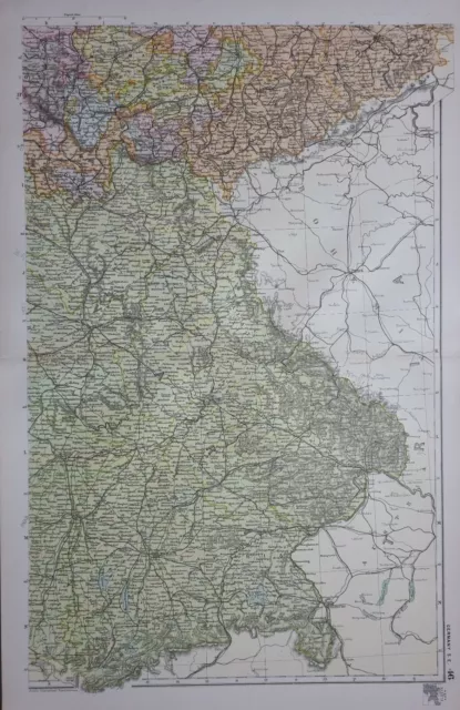 1907 Map Germany South East ~ Nuremberg Coburg Bavaria Salzburg