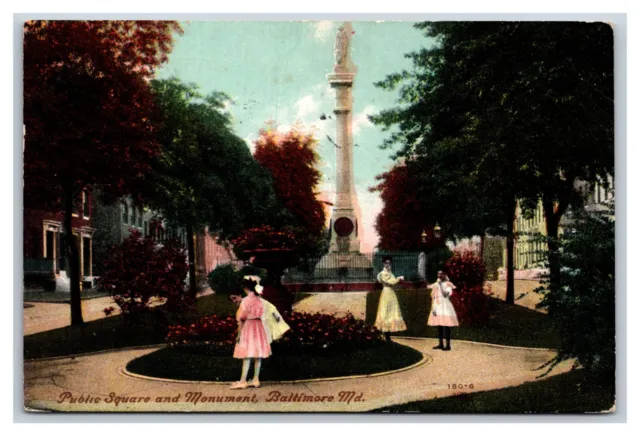 Public Square and Monument Baltimore Maryland MD DB Postcard Y3