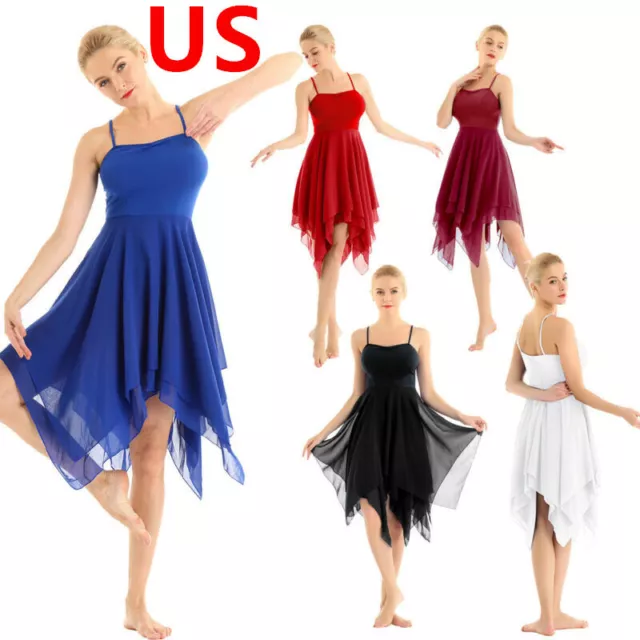 US_Adult Women Lyrical Ballet Costume Dance Contemporary Dress Chiffon Dancewear