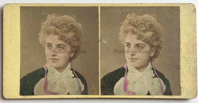 Porträt D’A Weiblich Beauté Foto Stereo Albumin Vintage Einmalig IN Hand