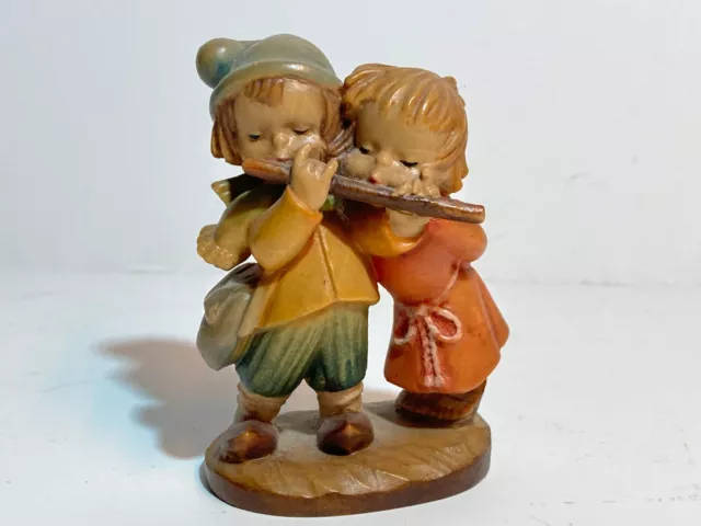 Vintage ANRI Juan FERRANDIZ Hand Carved Wood Figurine THE DUET Boy Girl Flute