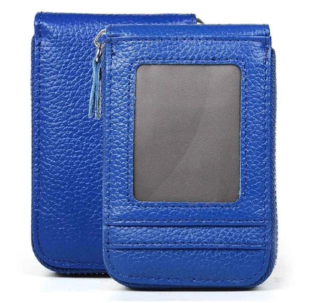 Men's Wallet Genuine Leather Credit Card Holder RFID Blocking Zipper Thin Pocket 7
