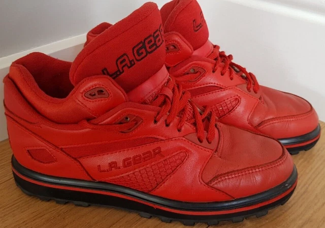 Stivali da ginnastica alti vintage LA GEAR rossi anni '90 skate taglia uk 7,5 / eu42