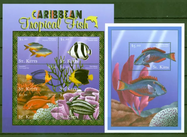 St. Kitts 2001 - Fische Gaukler Schnapper Schildkröte - Nr. 559-64 + Block 26 **