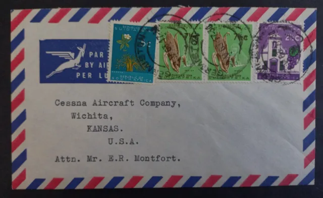 1963 South Africa Airmail Cover ties 4 stamps cd Germiston-Wichita