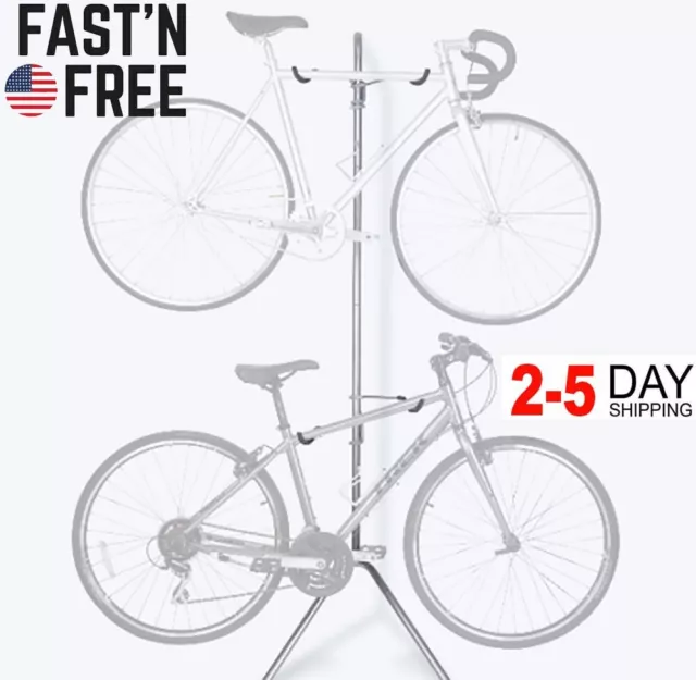 Two Bike Gravity Pole Stand Bike Floor Rack For Home or Garage Indoor Storage