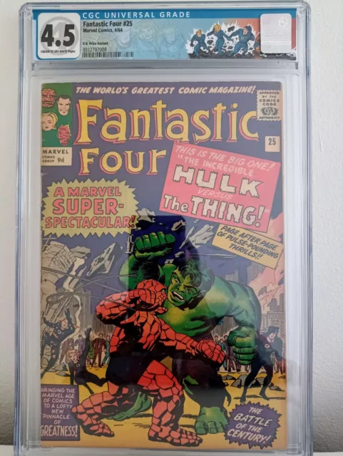 Fantastic Four # 25  Cgc 4.5  Iconic Hulk Vs Thing Cover  Pence  1964