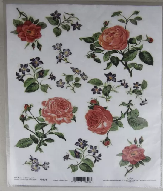 Reispapier, Strohseide,Decoupage,Serviertentechnik, Rosen, lachs,A4, R0104