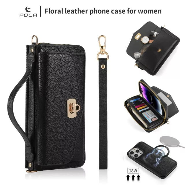 Leather Crossbody Phone Bag Removable Magnetic Case Cover For iPhone 12 13 14 15 2