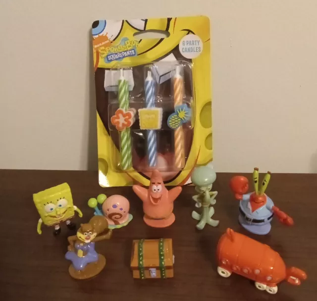 Lot of Candles w/ 8 Spongebob Squarepants Characters Mini Figures Cake Toppers