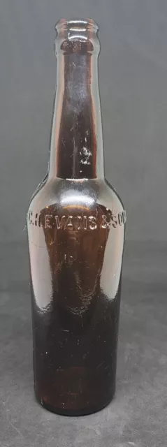 1900's CH EVANS & SONS ALE APPLIED CROWN TOP BEER BOTTLE BLOWN IN MOLD RARE 10"