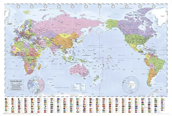 (LAMINATED) MAP OF THE WORLD POSTER 61x91cm PACIFIC CENTERED LARGE ART AUSTRALIA