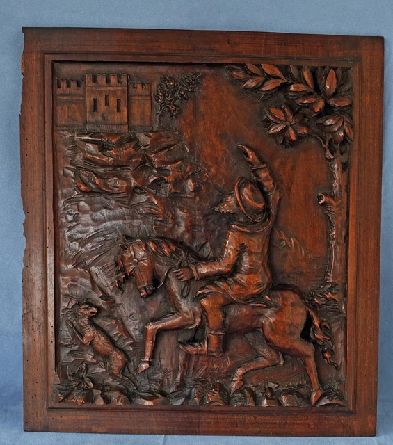 Panneau en Bois Massif Sculpté  « Retour de Chasse » XIXème Siècle
