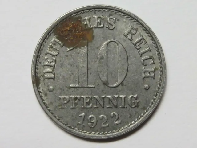 L8185   KAISERREICH Ersatzmünzen 10 Pfennig 1922 E