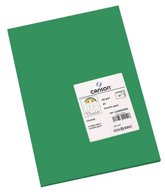 Canson Iris Vivaldi A3 185 GSM Smooth Colour Paper - Moss Green (Pack of 50 Shee