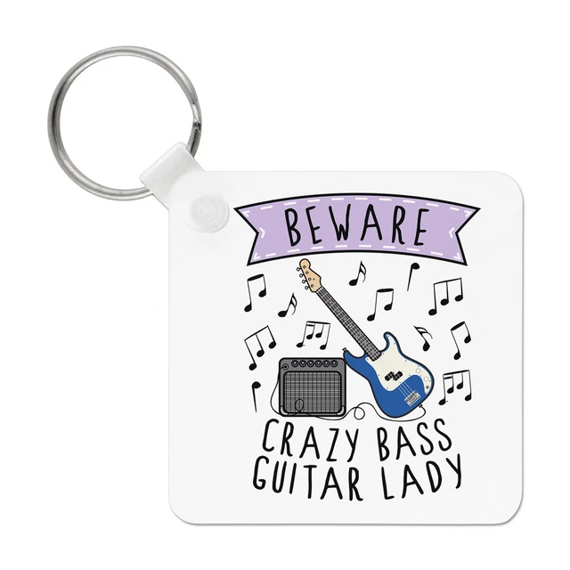 Attention Crazy Bass Guitare Lady Porte-Clés Musique Rock Maman Fête des Mères