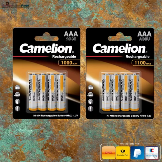 Camelion 1000 - 1100 mAh AAA Micro Akkus HR03 NiMH wiederaufladbare Batterien