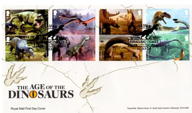 2024 Gb Dinosaur Stamps First Day Cover Jurassic Coast *Nice* Fdc 12.3.24