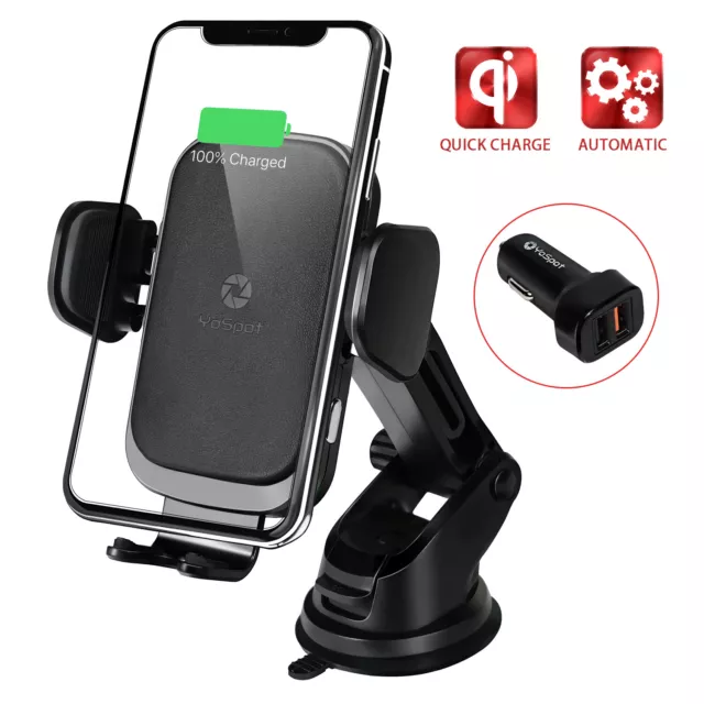15W Qi Fast Charging Car Wireless Charger Phone Holder Auto Clamp Cup Holder