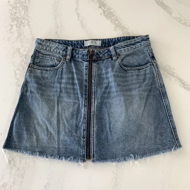 Free People We The Free Zip It Up Denim Mini Skirt Raw Hem Size 30 15" Long