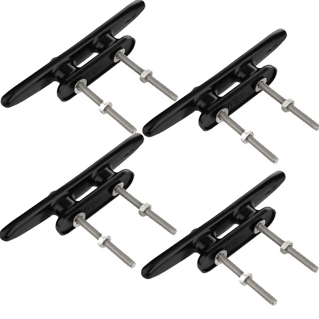 4 Pack 6" Nylon Boat Cleat Dock with Stainless Steel Screws, Black