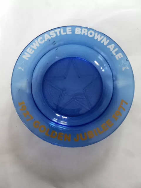 Rare Vintage Newcastle Brown Ale Golden Jubilee 1977 Blue Glass Ashtray In VGC