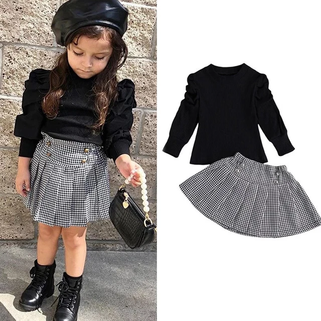 Set gonna 2 pz abiti da festa vestiti per bambine a costine arricciate bambine