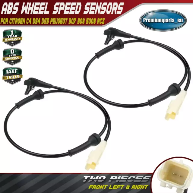 2X Abs Wheel Speed Sensors Front For Citroen C4 Ds4 Ds5 Peugeot 307 308 4545F5