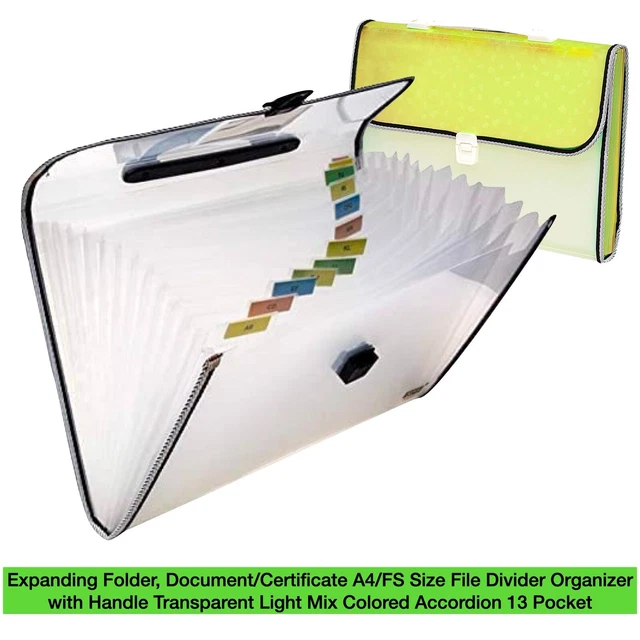 EXPANDING FOLDER DOCUMENT/CERTIFICATE A4/FS Size File Divider Handle