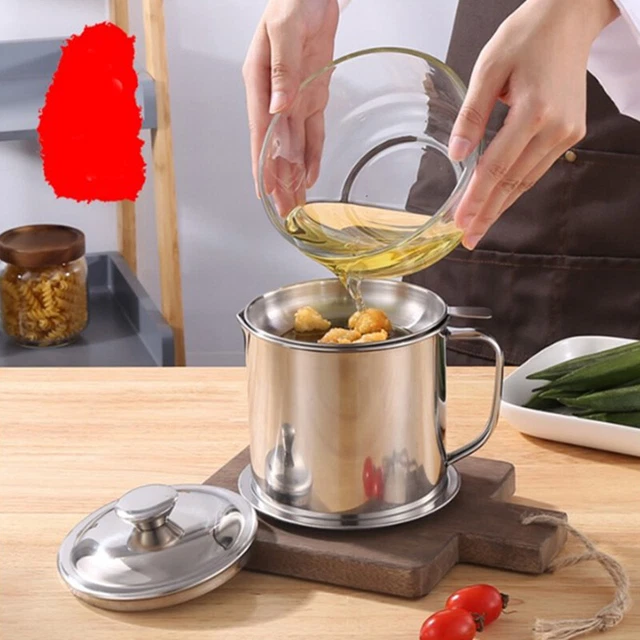 STAINLESS STEEL BACON Grease Container Strainer Can Oil KeeperBDAUJwf