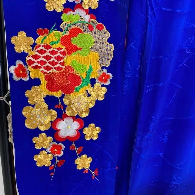 Furisode Color Uchikake VINTAGE Japanese Kimono Silk blue classic 1641 4