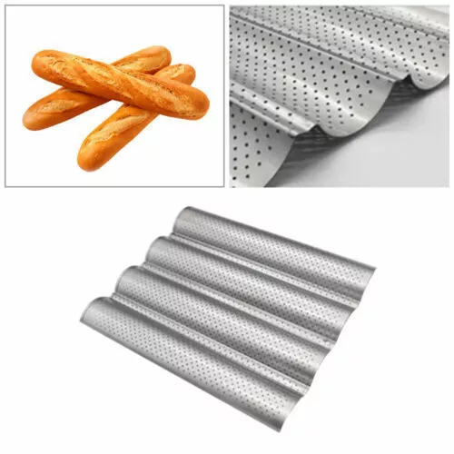 Non-stick French Baking Bread Mold 4 Wave Perforated Baguette Cake Bake Tray Pan